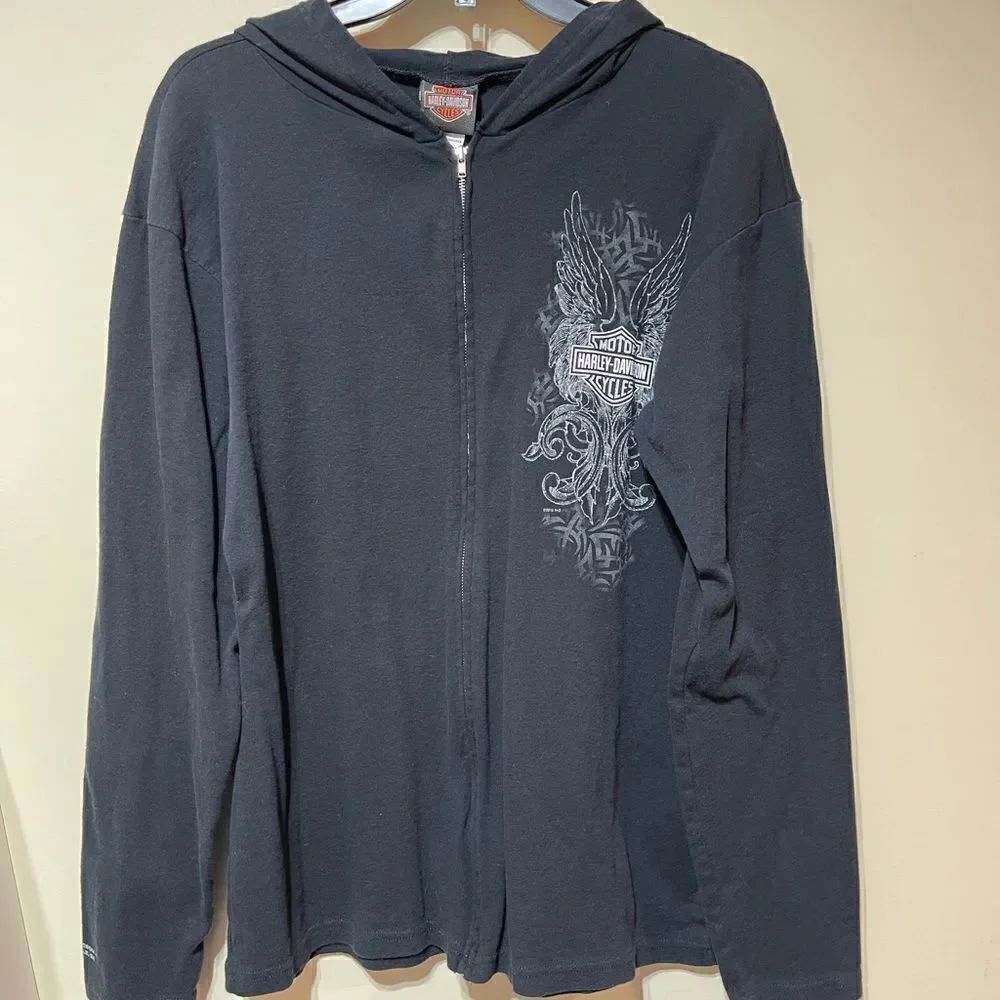 Harley Davidson Woman’s Lightweight Jacket Black with hood Size XL NWOT